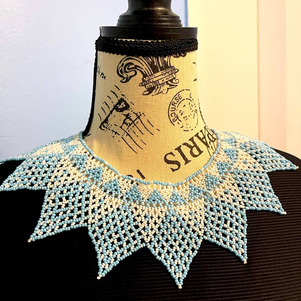 2 X 30 Handmade Necklace, Chakira Necklace, Blue and White Necklace